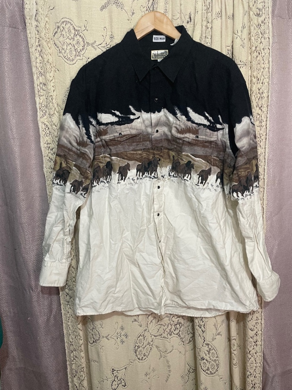 Express Rider: Western landscape with horses button down
